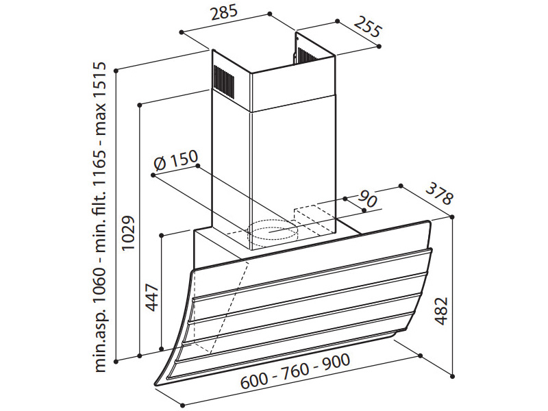 Máy hút mùi kính vát CDA TECNOWIND BANDY-76