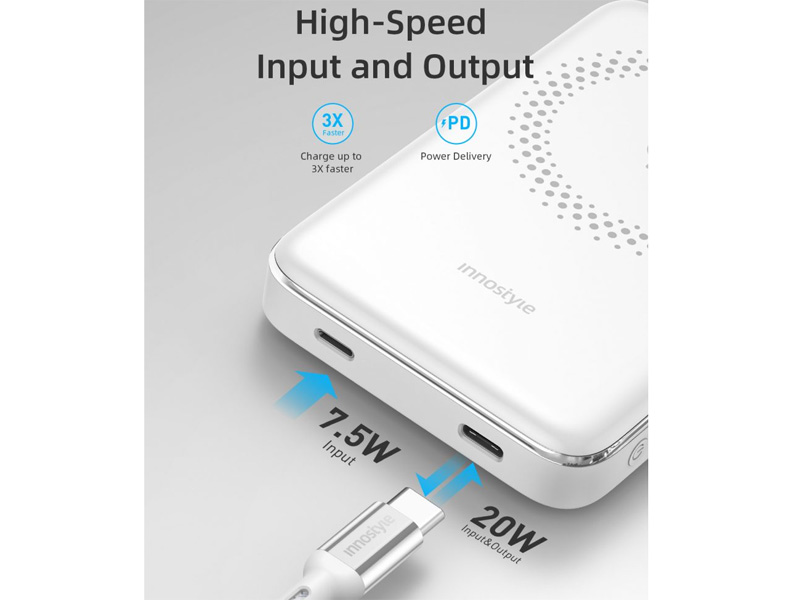 Sạc dự phòng iPhone Innostyle Powermag Slim 15W PD/QC3.0 20W 10.000mAh IM20PD