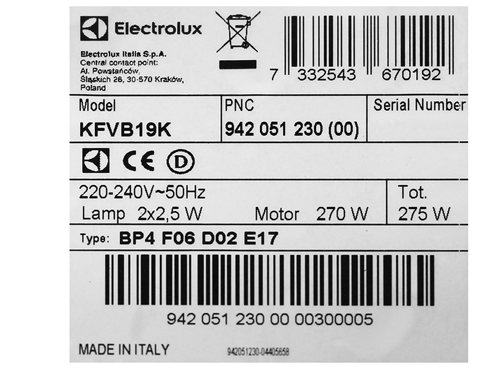 Máy hút mùi áp tường Electrolux KFVB19K