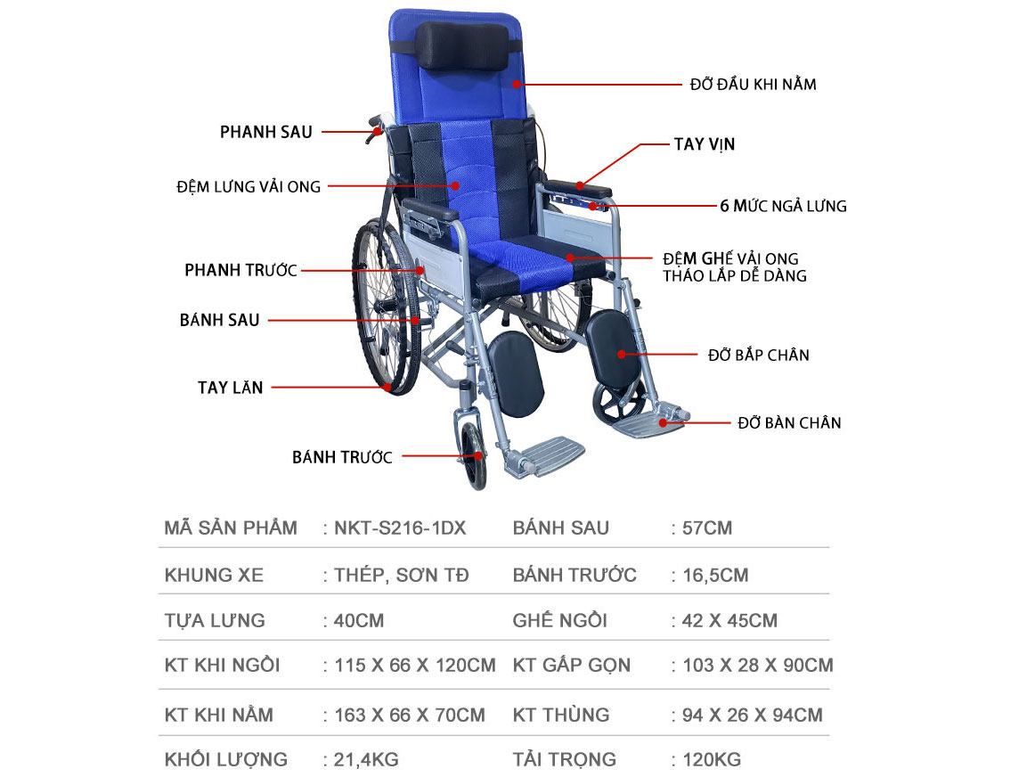 Xe lăn điều dưỡng đa năng Nikita S-216-1DX (NKT-N216-1)