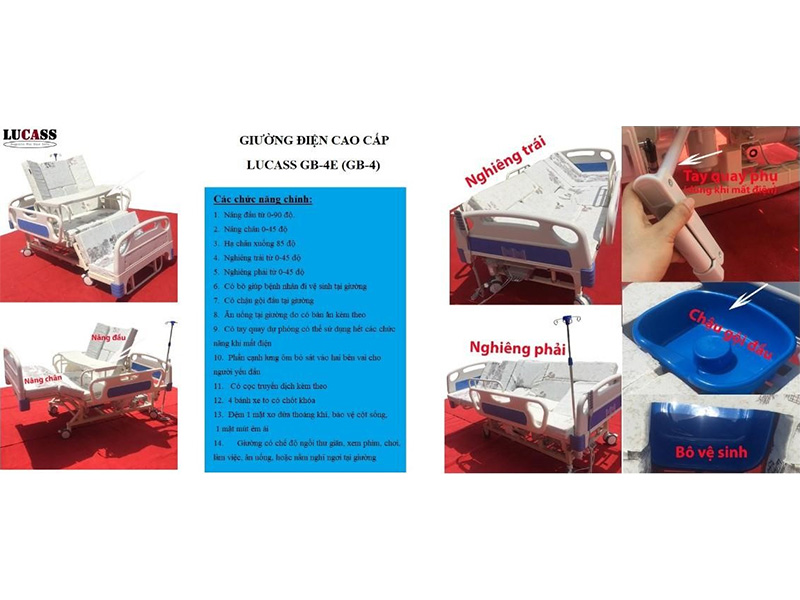 Giường bệnh nhân chạy điện cao cấp Lucass GB-4 (GB-4E)