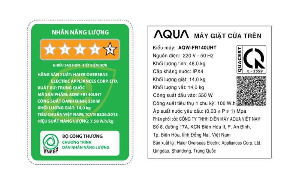 Máy giặt lồng đứng Aqua 14kg AQW-FR140UHT SS