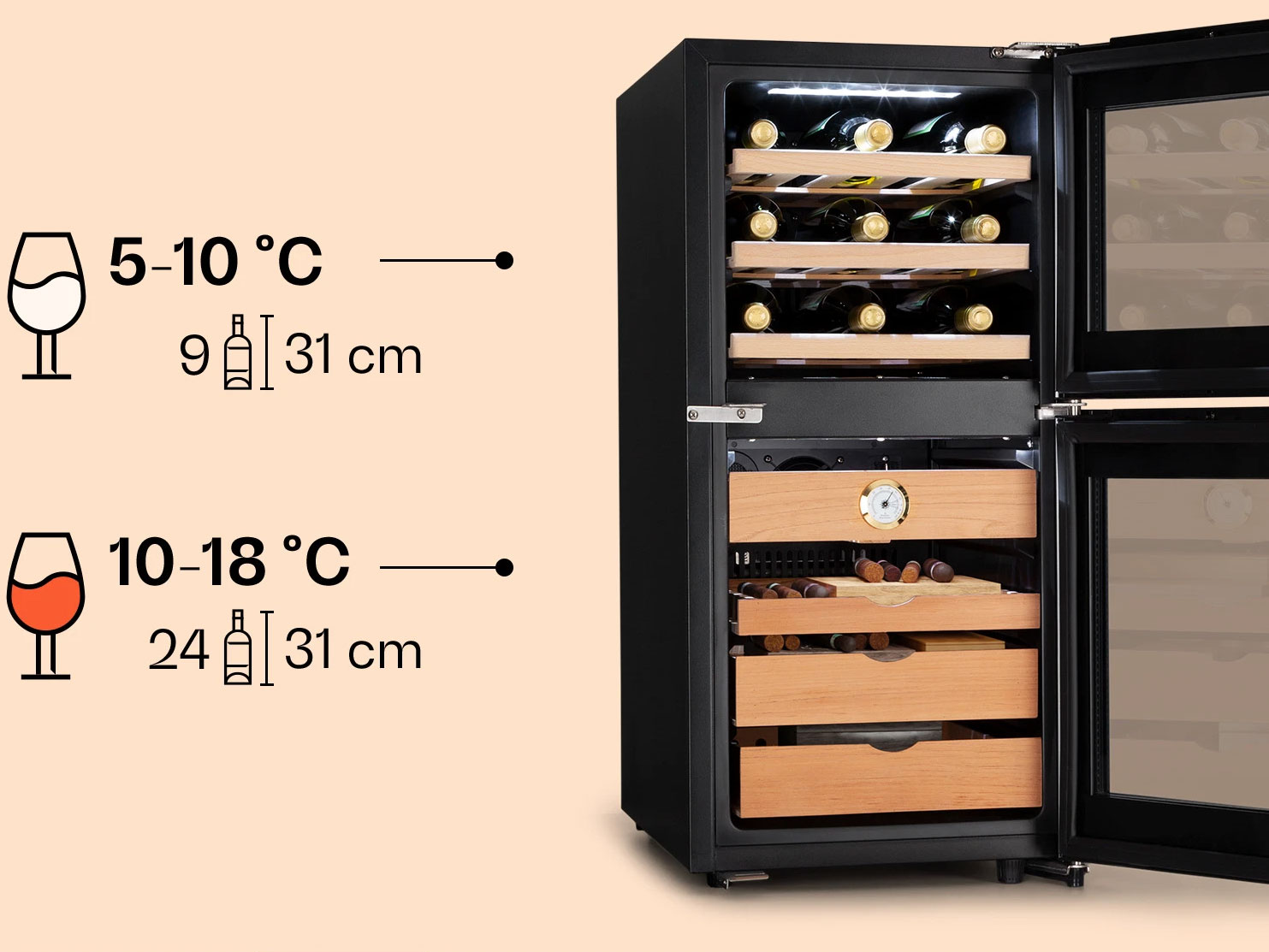 Tủ rượu vang và giữ ẩm CIGAR Klarstein EL DORADO 89 lít