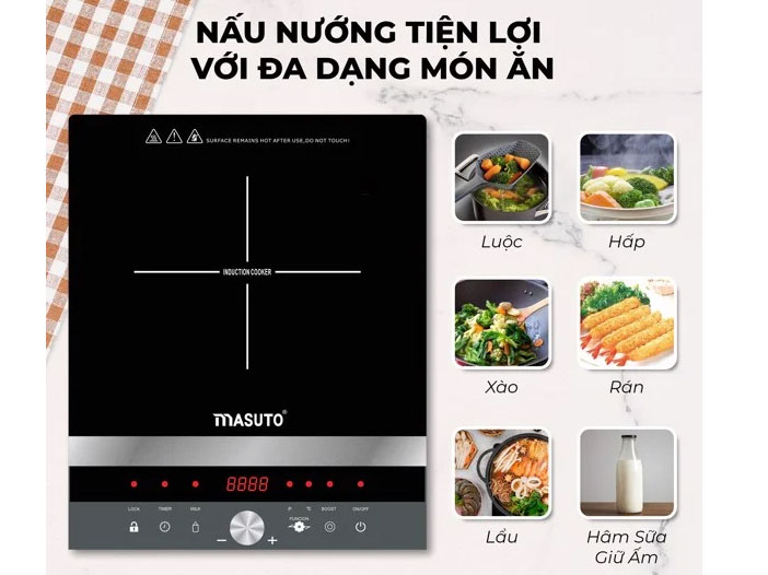 Bếp từ đơn Masuto MS-ID2000 (tặng 1 nồi inox kèm nắp kính 30cm)