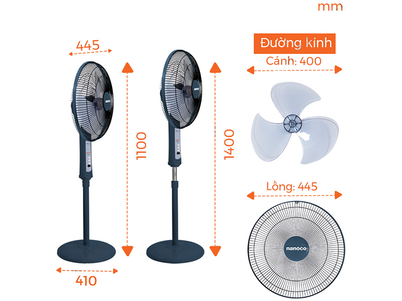 Quạt đứng cơ Nanoco NSF1601G