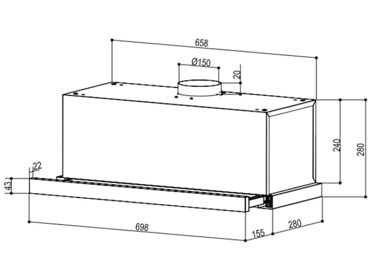 Máy hút mùi kéo mặt kính đen 70cm Ariston AH 70 CT IS