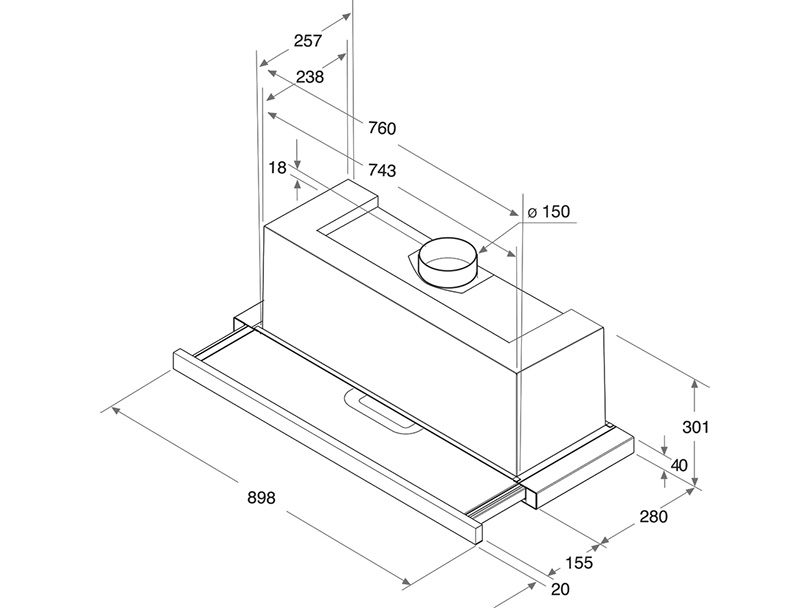 Máy hút mùi kéo mặt inox 90cm Ariston AH 90 CM IX