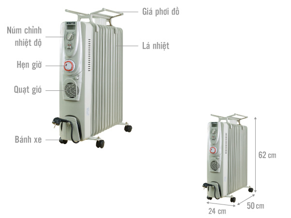 Máy sưởi dầu Hokyto HK-1300T (13 thanh)