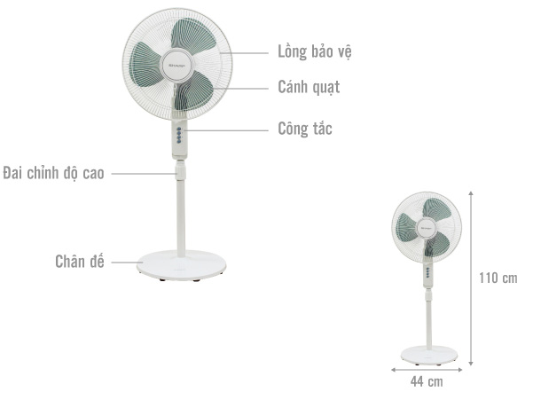 Quạt đứng Sharp PJ-S40MV-LG (không có điều khiển)