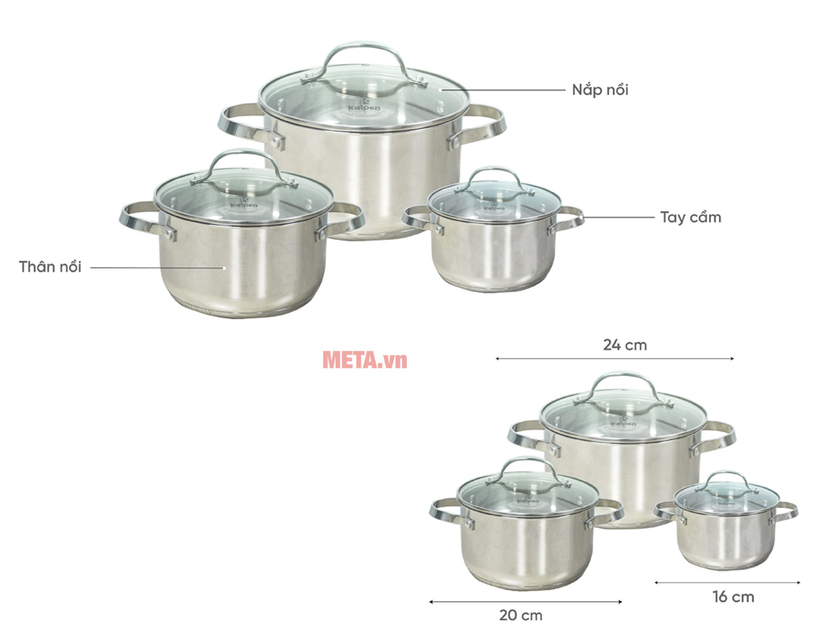 Bộ nồi inox 304 cao cấp 5 đáy Kalpen Lermat L1