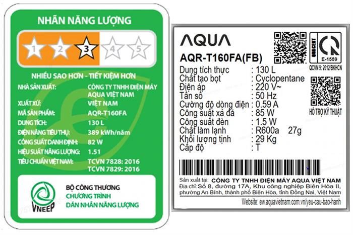 Tủ lạnh Aqua 130 lít AQR-T160FA(BS)