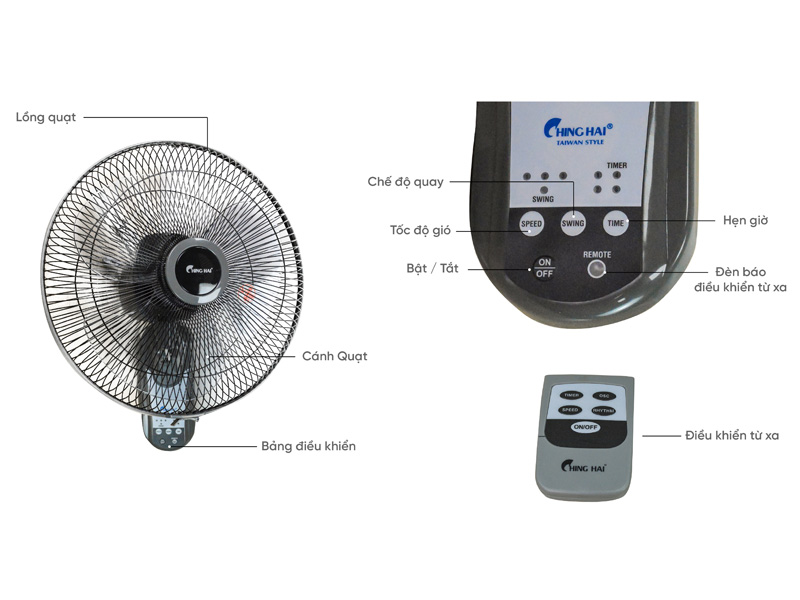 Quạt treo tường điều khiển từ xa ChingHai W615A