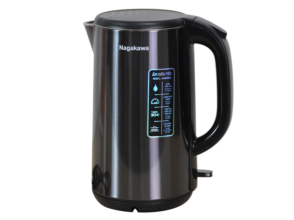 Ấm siêu tốc 2 lớp inox 304 Nagakawa NAG0320 (1.8 lít - 1.800W)