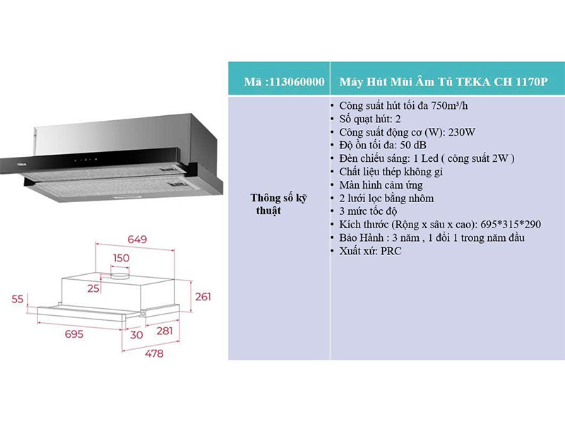 Máy hút mùi Teka CH 1170P 700mm