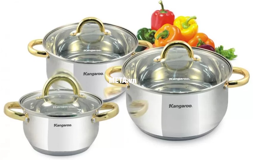 Bộ nồi đáy 5 lớp Kangaroo KG866 (3 chiếc)