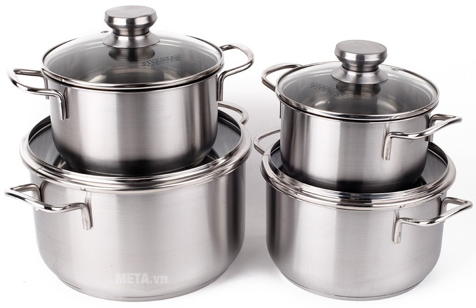 Bộ nồi 4 cái - 3 đáy nắp kính Fivestar FS08CG