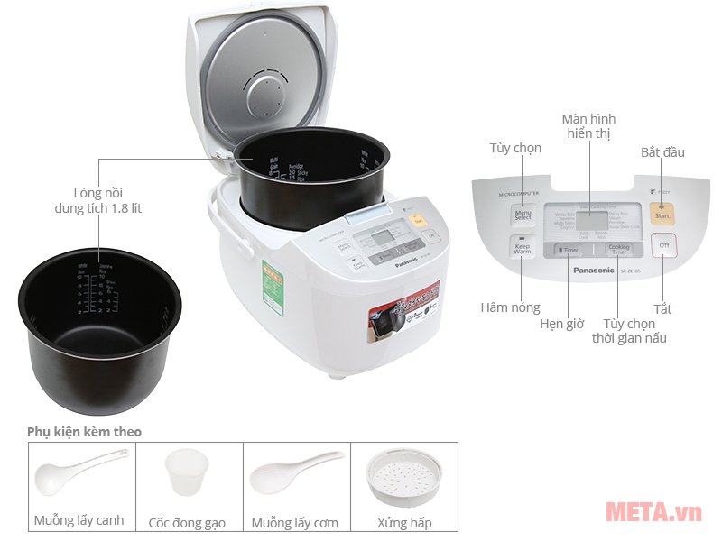 Nồi cơm điện tử Panasonic SR-ZE185WRAM - 1.8 lít