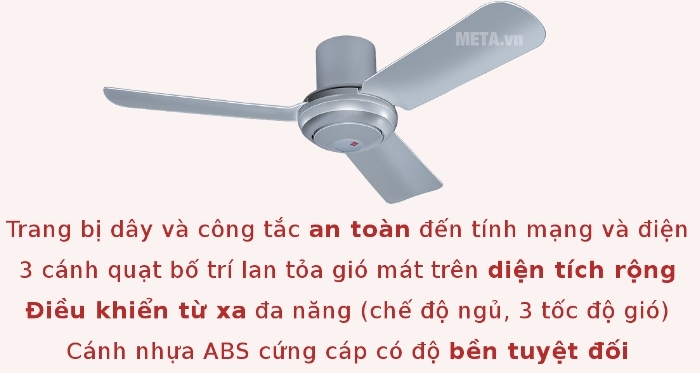 Quạt trần KDK R48SP (3 cánh - 3 tốc độ - có điều khiển)