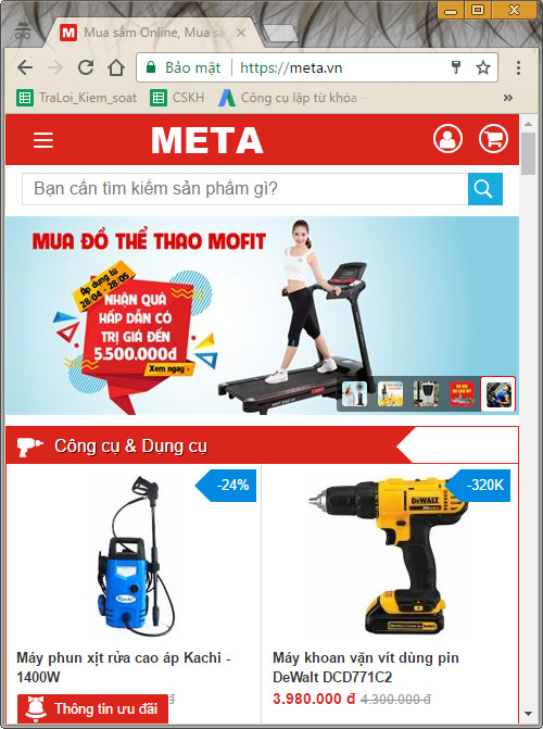 META.vn - Website bán hàng Thể thao, gia dụng, thiết bị y tế chăm sóc sức khỏe chính hãng, nguồn gốc xuất xứ rõ ràng