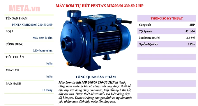 Máy bơm nước dân dụng Pentax MBT 200 - 2HP