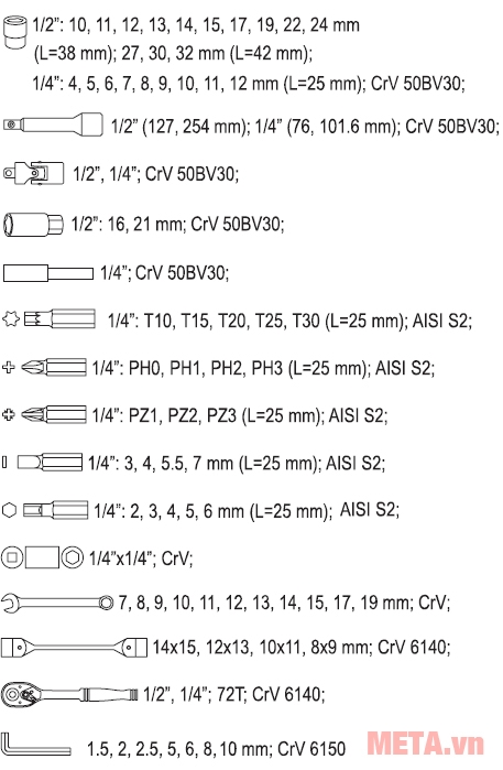 Bộ tuýp cờ lê tay vặn tổng hợp YATO YT-38781