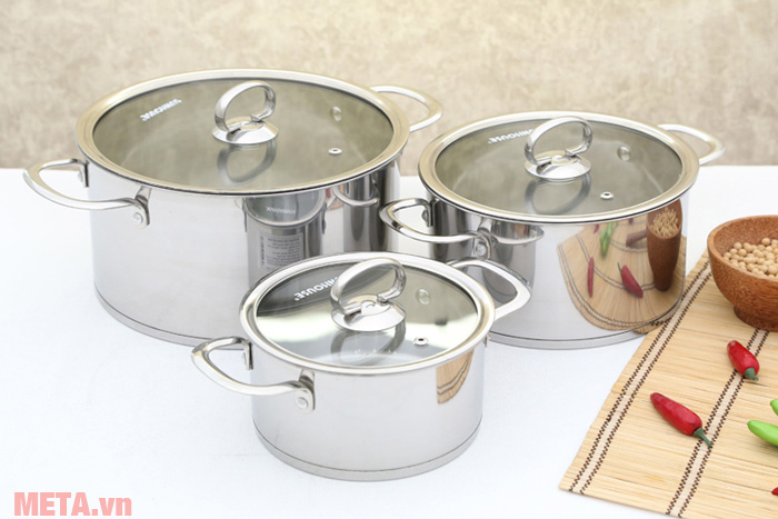 Bộ nồi inox cao cấp Sunhouse SH890 (3 chiếc)