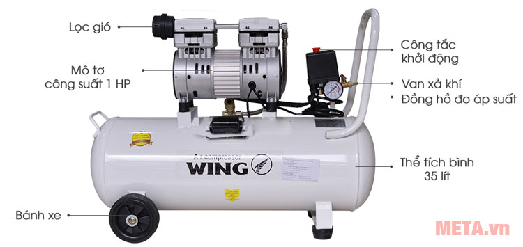 Máy nén khí không dầu 1HP Wing TW-OF750 35 lít