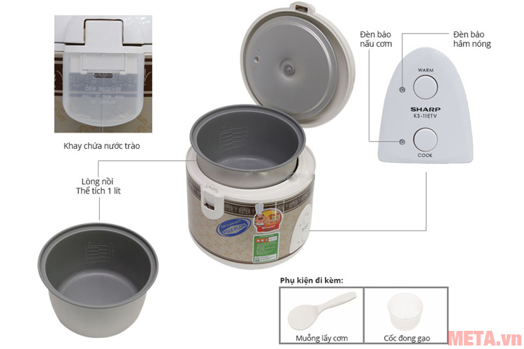 Nồi cơm điện nắp gài Sharp KS-11ETV (RB) 1 lít