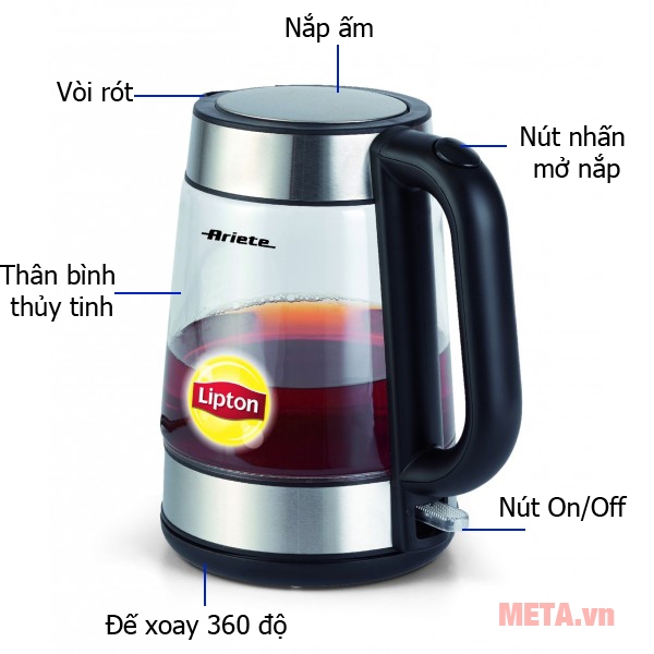 Bình đun siêu tốc thủy tinh Ariete MOD 2874 (1.7 lít)