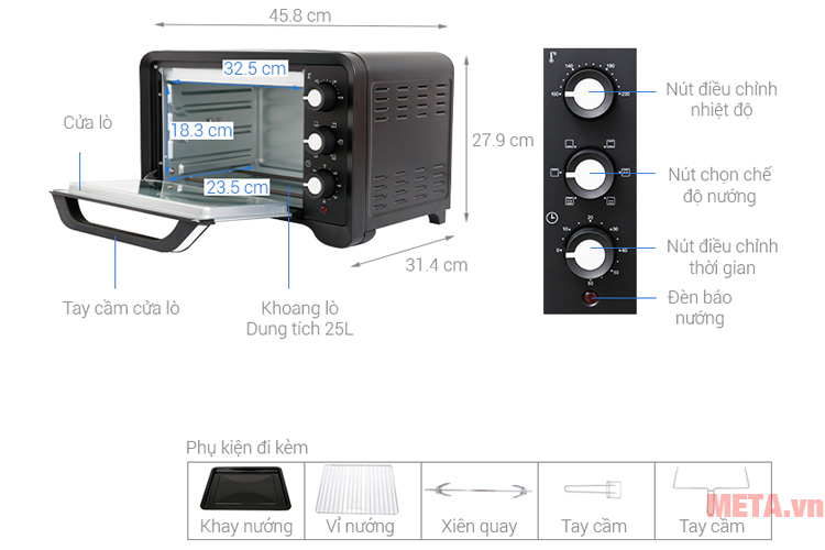 Lò nướng Sanaky VH-259S2D - 25 lít, màu đen