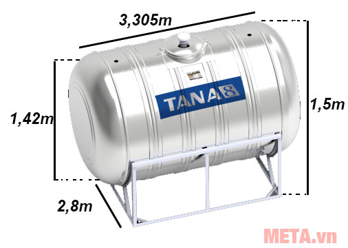 Bồn nước inox Tân Á 8 ngang TA8 5000 (Ø 1400) - 5000L