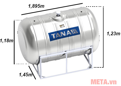 Bồn nước inox Tân Á 8 ngang TA8 2000 (Ф1140) - 2000L