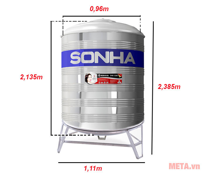 Bồn nước inox Sơn Hà đứng SH1500 (F960) - 1500L