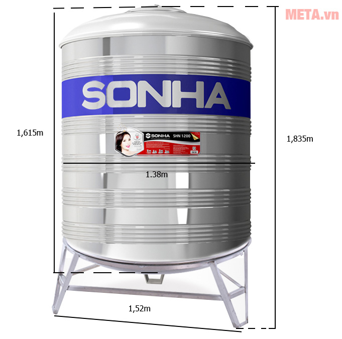 Bồn nước inox Sơn Hà đứng SH2000 (F1380) - 2.000 lít