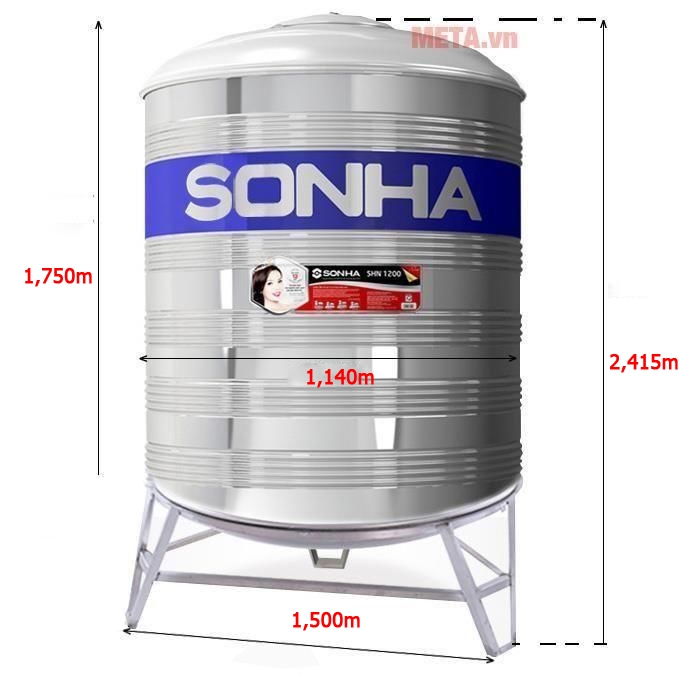 Bồn nước inox Sơn Hà đứng SH3000 (F1140) - 3000 lít