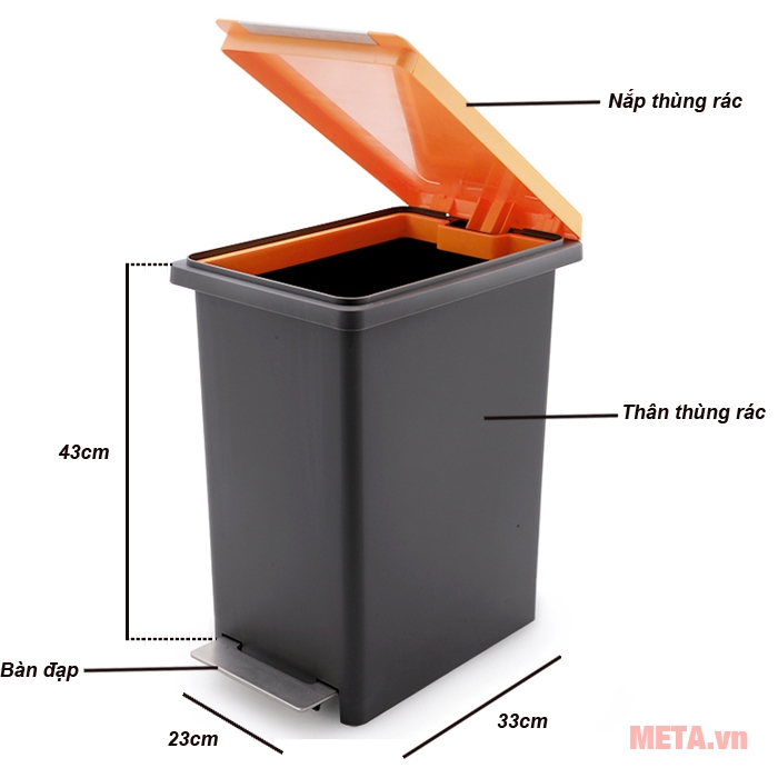 Thùng rác nhựa Compact X Fitis PPL1-905 - 20 lít (Đen cam) - META.vn