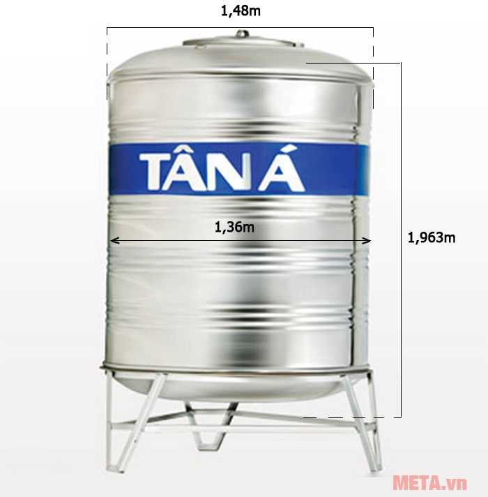 Bồn nước inox Tân Á đứng TA2500 (Ф1360) - 2500 lít