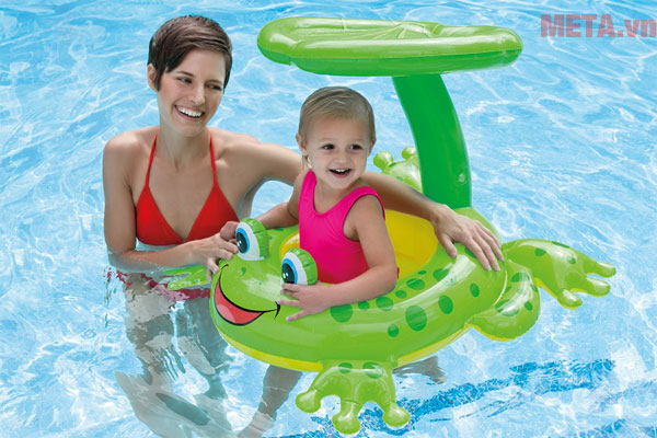 Phao bơi Intex xỏ chân mái che hình ếch xanh 56584