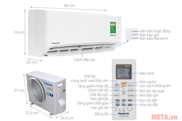 Điều hòa Panasonic Inverter 9000 BTU CU/CS-PU9VKH-8