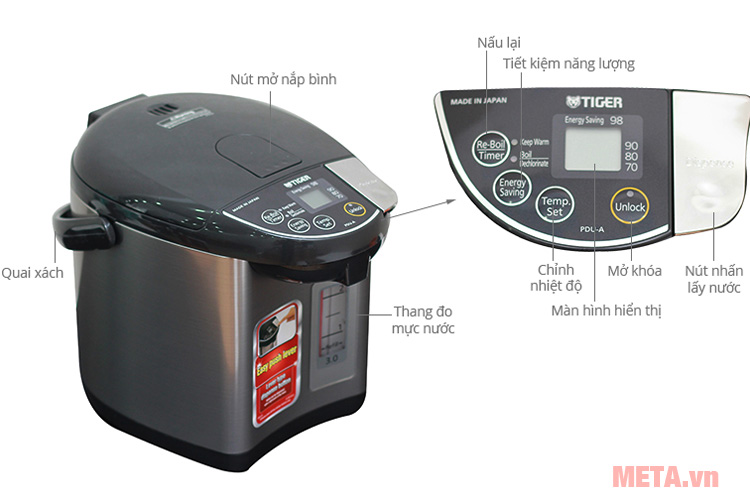 Bình thủy điện Tiger PDU-A30W - 3 lít