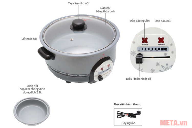 Nồi lẩu điện đa năng Happy Cook HCHP-300A (2,8 lít)