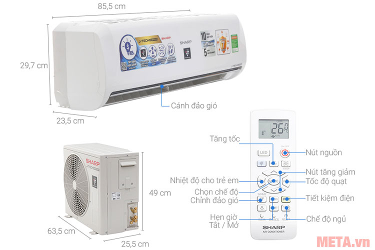 Điều hòa 1 chiều Sharp 1 HP 9000BTU AH-XP10UHW
