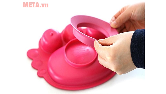 Khay ăn dặm UINLUI đế dính có nắp cho trẻ từ 0 - 3 tuổi