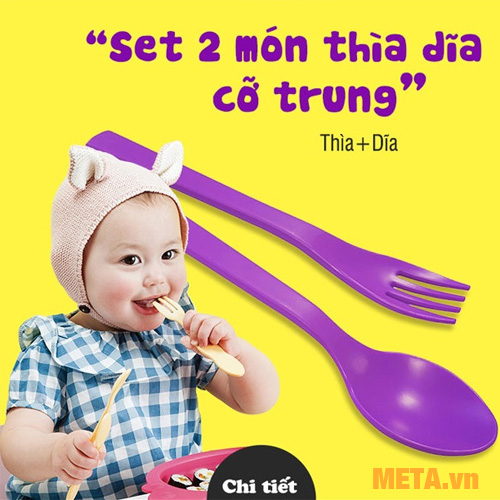 Set khay ăn và bộ thìa dĩa 2 món UINLUI