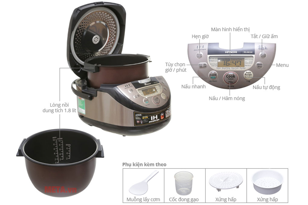 Nồi cơm điện tử Hitachi RZ-JHE18 (RZ-JHE18YN) 1.8L