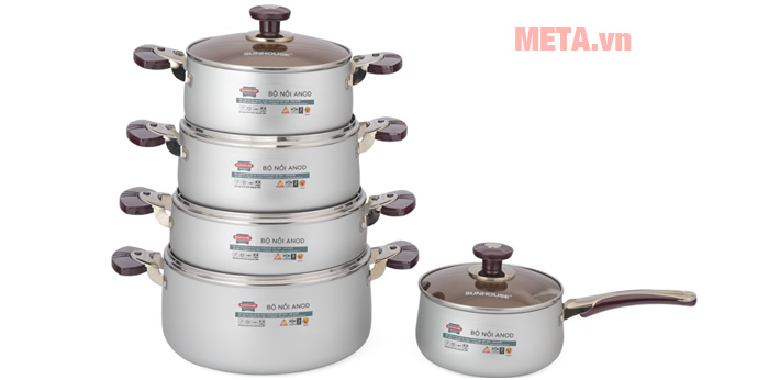 Bộ nồi Sunhouse Elegant 5 chiếc nắp kính SH9953