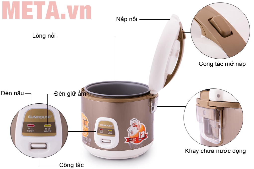 Nồi cơm điện Sunhouse SHD8616 vàng - 1.8 lít