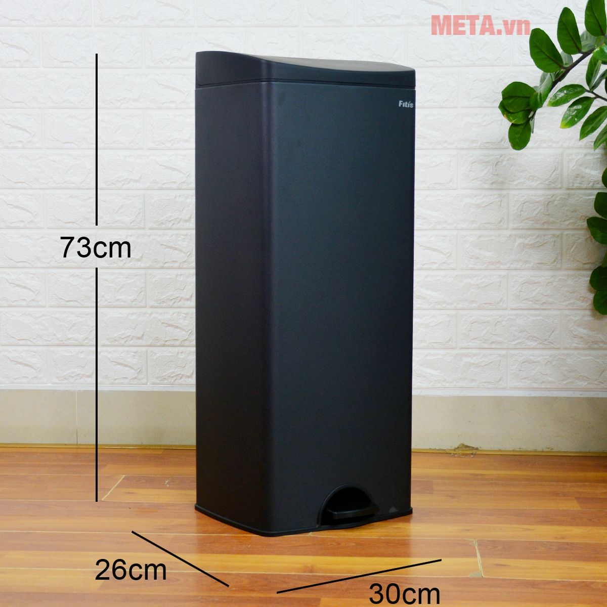 Thùng rác inox đạp vuông lớn Fitis SPL1-903 - 22L (đen)