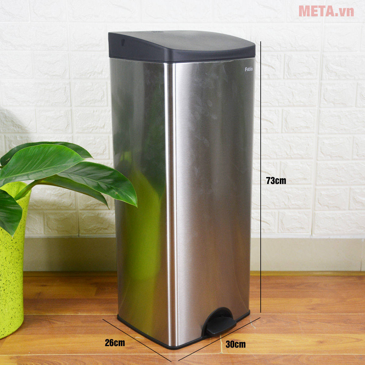 Thùng rác inox đạp vuông lớn Fitis SPL1-901 - 22L (bạc) - META.vn