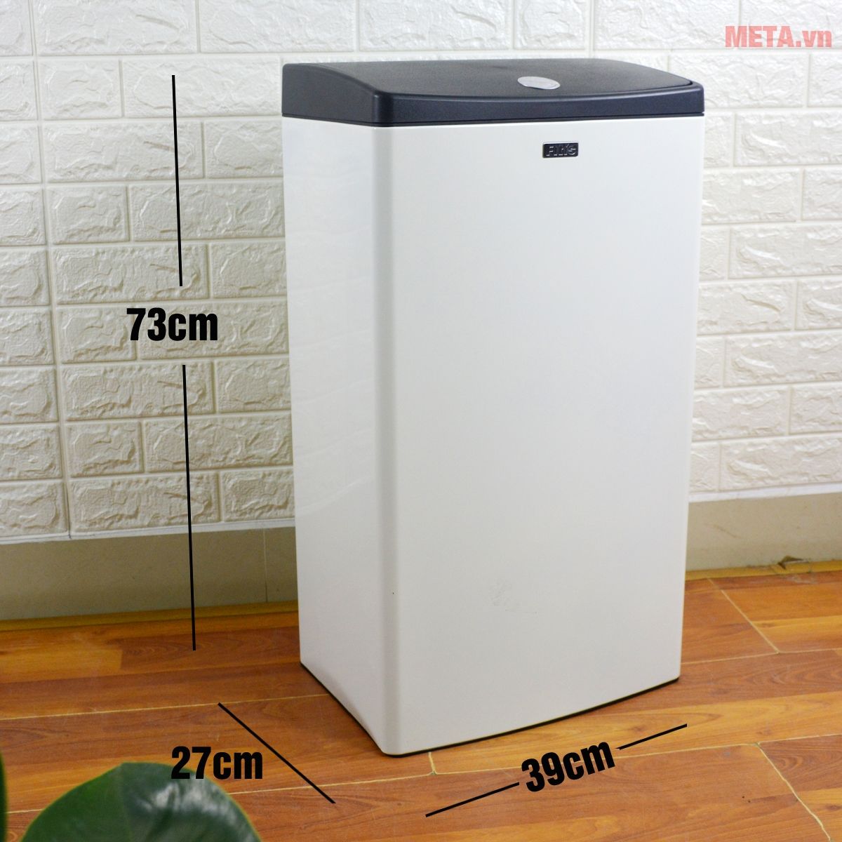 Thùng rác inox nhấn vuông lớn Fitis Mega STL2-904 - 40 lít (Trắng)